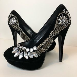 Black platform heels with embellishments Sz 7